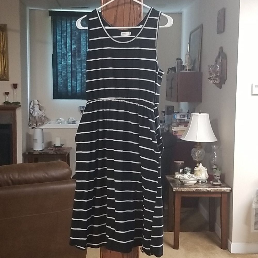 Black and white striped midi dress